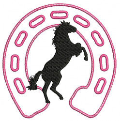 Stickdatei Pferde Silhouette mit Hufeisen Appli